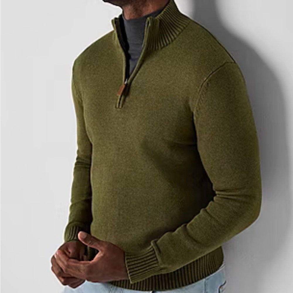 St. John's Bay Quarter Zip Mens Mock Neck Long Sleeve Pullover Sweater